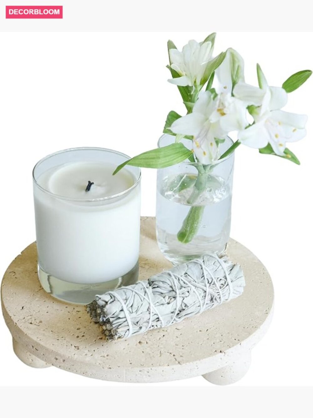 Natural Travertine Footed Tray 7.9'' Round Stone Display Pedestal